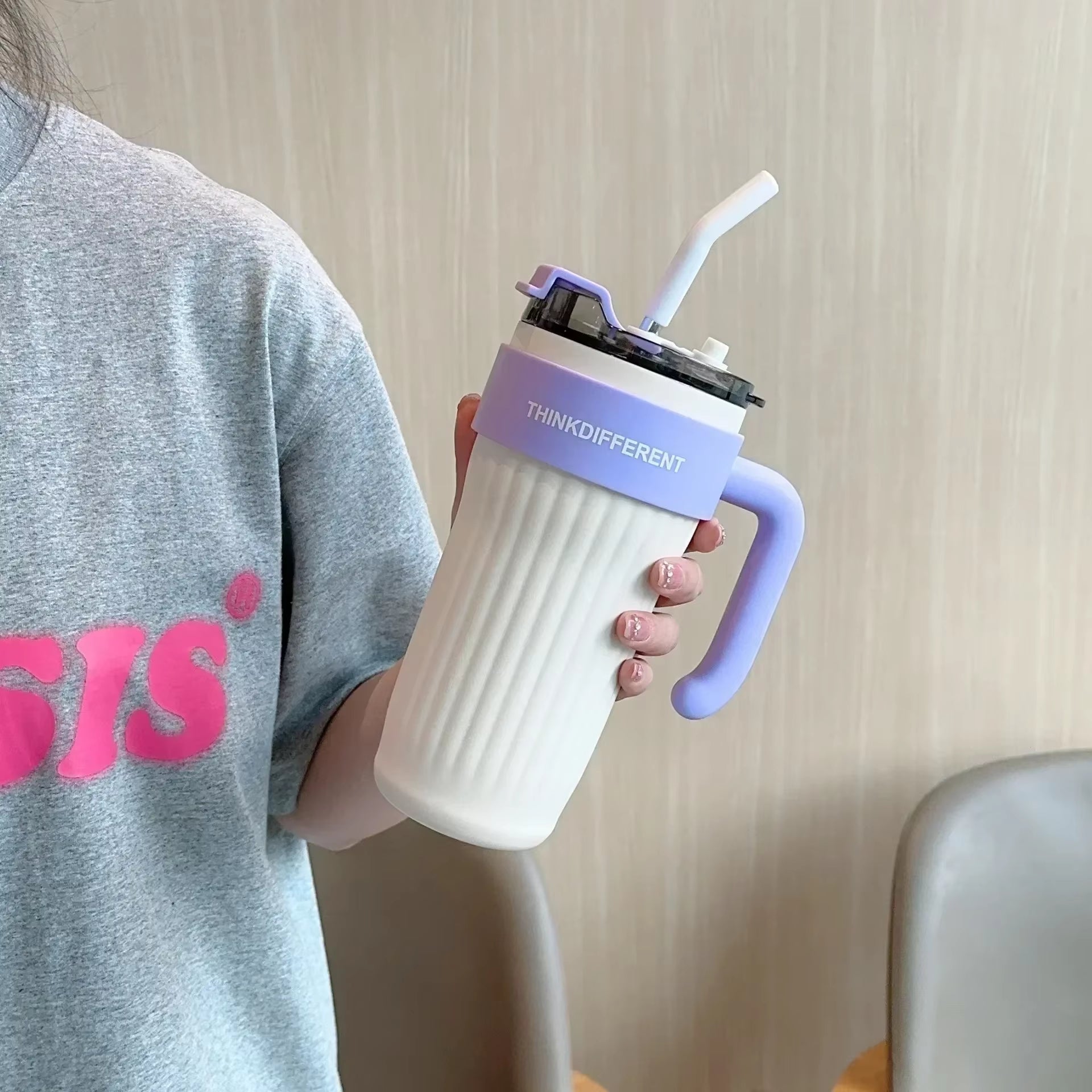 860ML Stainless Steel Car Tumbler with Straw Car
