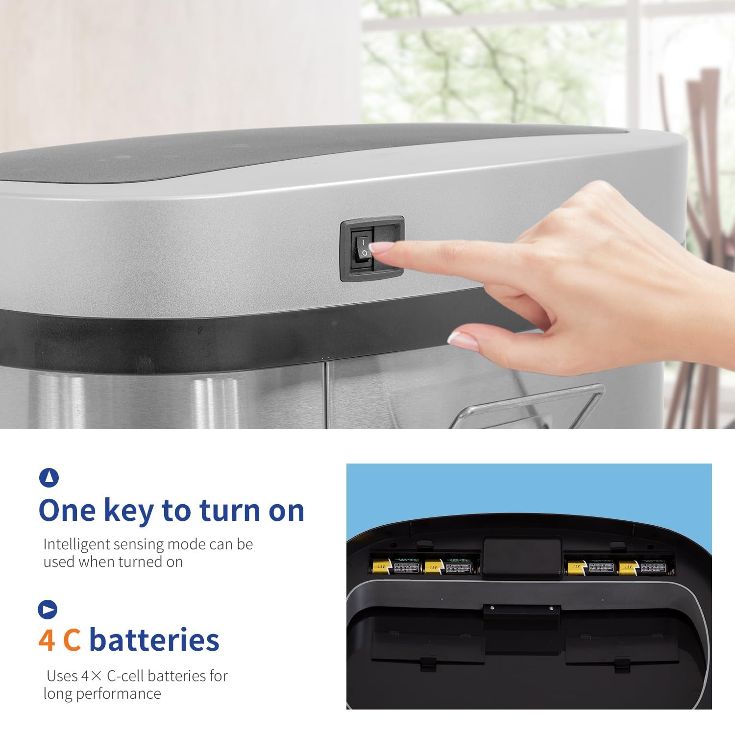 Kitchen Trash Can with Lid, 13 Gallon Automatic Garbage Can for Bathroom Bedroom Home Office 50 Liter Touch Free High-Capacity Brushed Stainless Steel Waste Bin