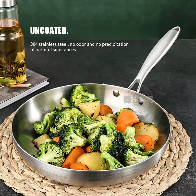 304 Stainless Steel Frying Pan Nonstick Kitchen Cookware for Gas Stove and Induction Cooker