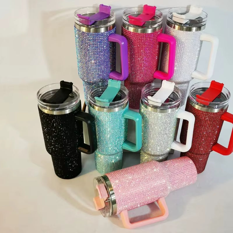40 oz. Rhinestone Tumbler with Straw Stainless Steel
