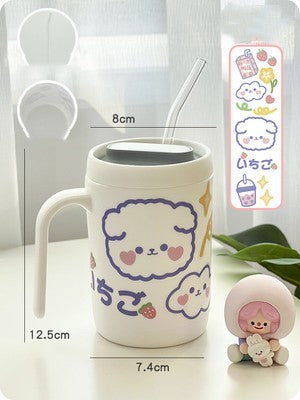 Cartoon Animal Glass Tumbler with Handle and Measurement Markings