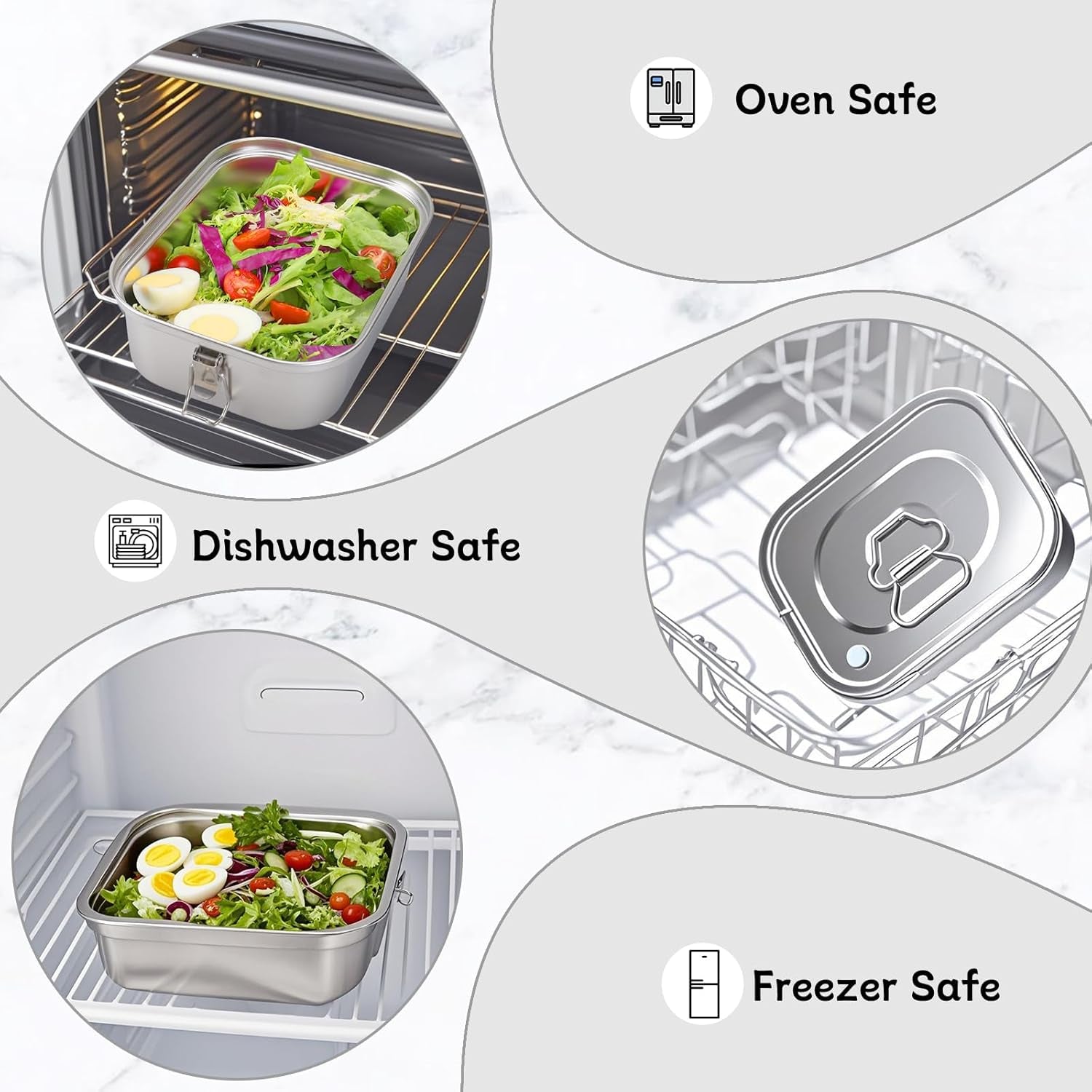 1500ML 2-Compartment Tray Stainless Steel Bento Box Leakproof with Airtight Valve Handle, Including Utensil Set (Fork/Knife/Chopsticks)