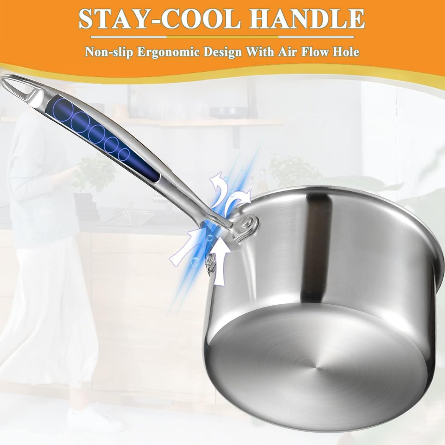 1 Qt Triple Stainless Steel Saucepan with Lid with Clear Glass Cover, Induction-Ready, Dishwasher-Safe, Suitable for All Stoves
