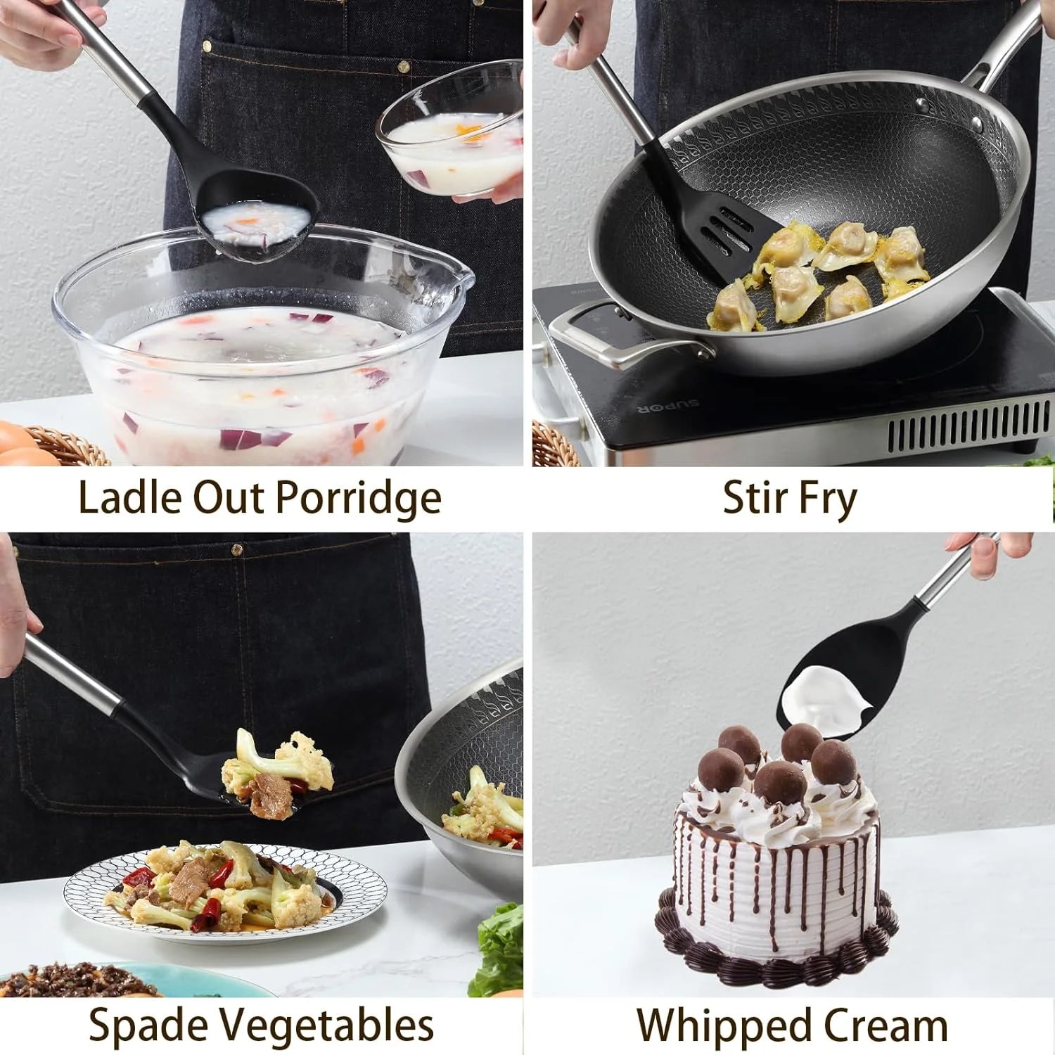21 Pcs Silicone Cooking Utensils Set with Holder, BPA-Free, Non-Stick Heat Resistant Silicone Cookware with Stainless Steel Handle