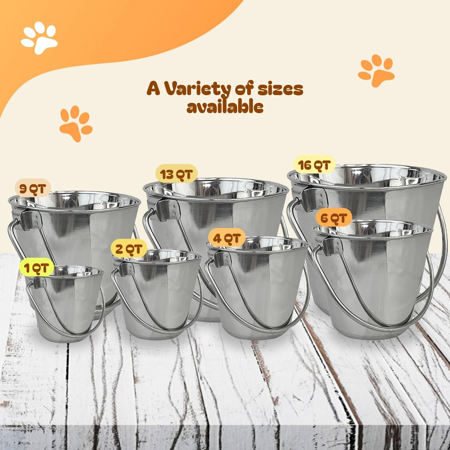 9 Qt Heavy Duty Stainless Steel Flat Side Bucket, Multi-Purpose Bucket