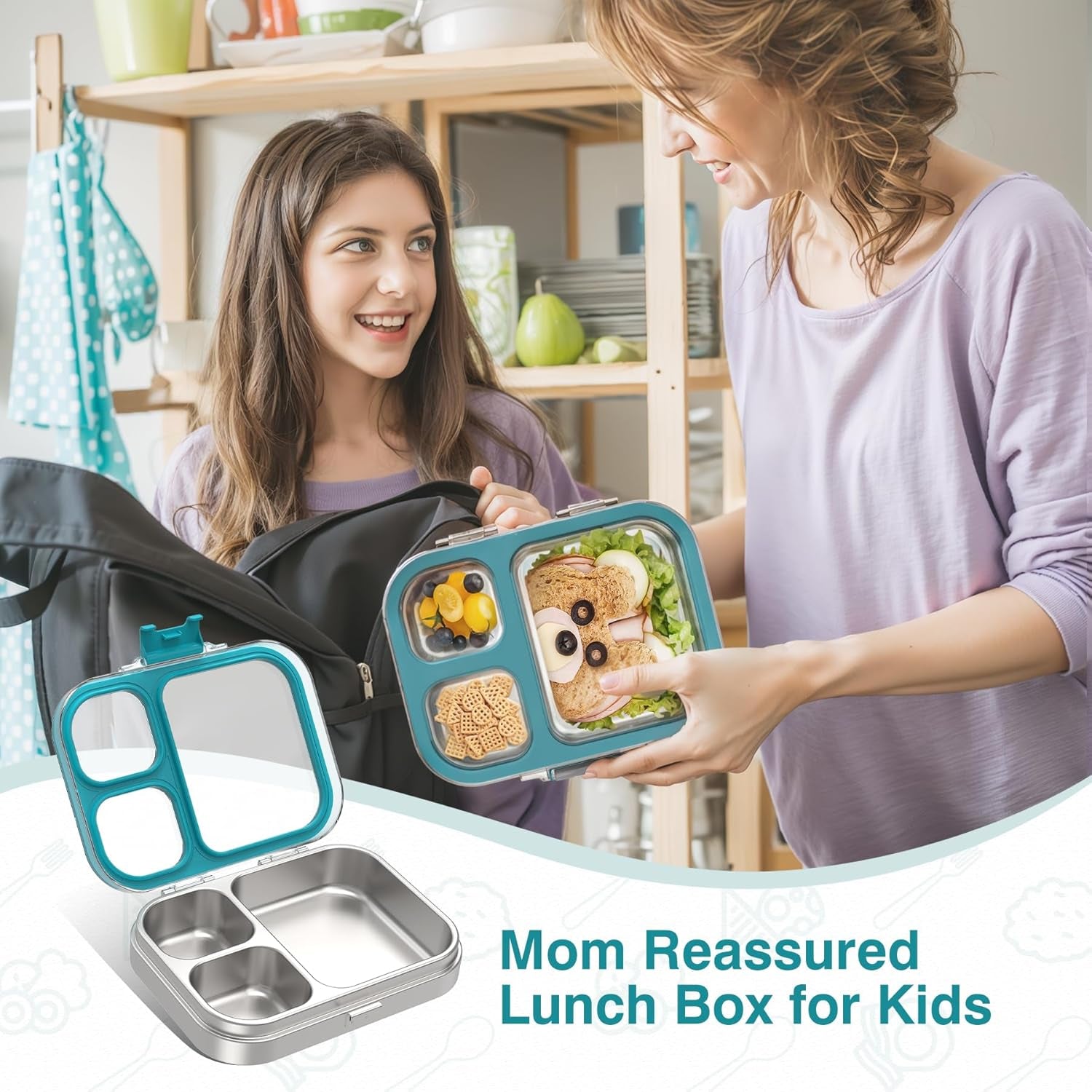 3 Compartments Stainless Steel Lunch Box, Leak-Proof Lunch Box for School Office, Dishwasher Safe, BPA-Free