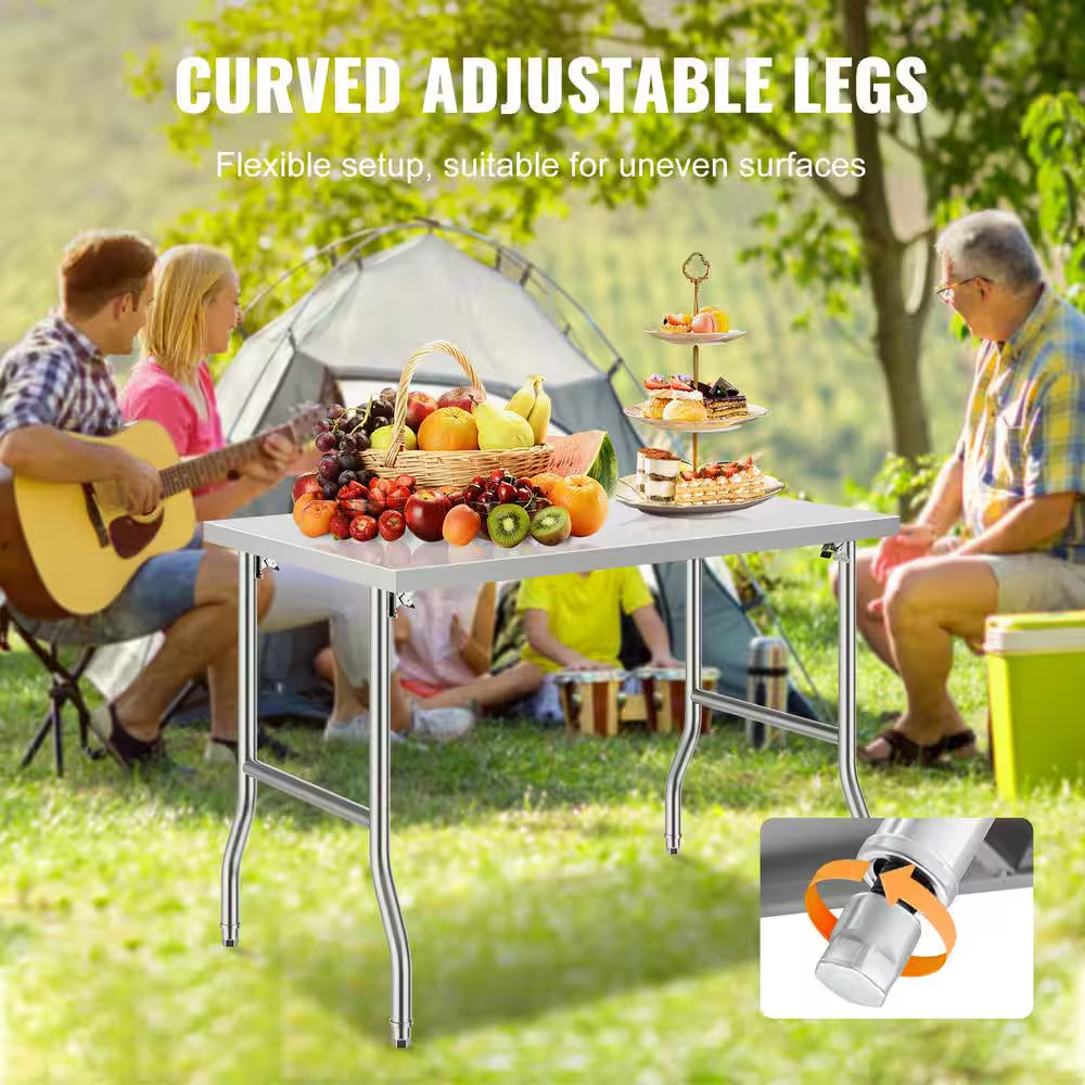 48 X 30 Inches Folding Table Stainless Steel with Heavy-Duty Workstation, 300 Lbs. Load