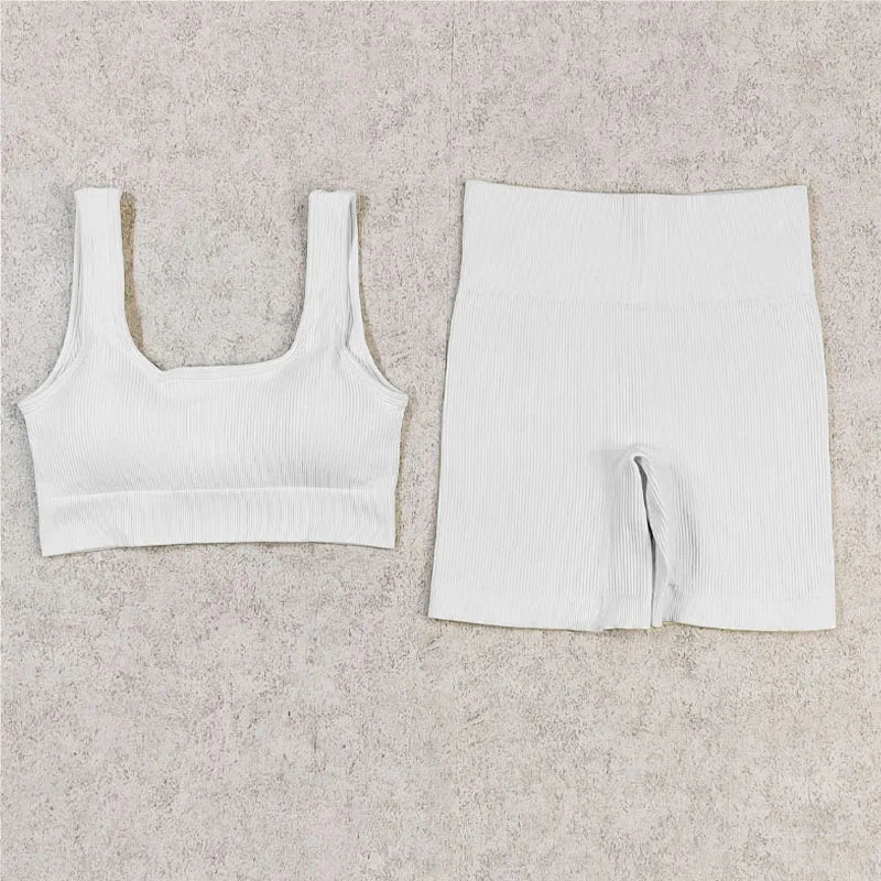Ribbed Women Sets Fitness Suit Seamless Sportswear Sexy Gym Clothing Stripe Legging Long Sleeve Sport Outfits Woman Tracksuit