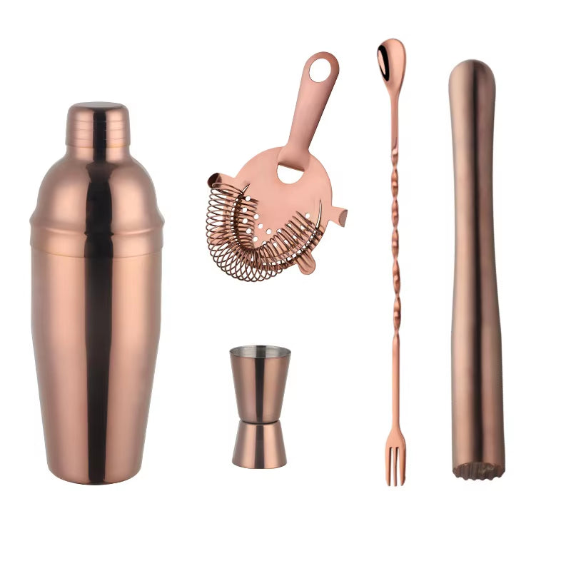 750ML Stainless Steel Boston Cocktail Set Shaker Wine Pourers Gold Bar Tool Set with Strainer Measure Cup Bartender