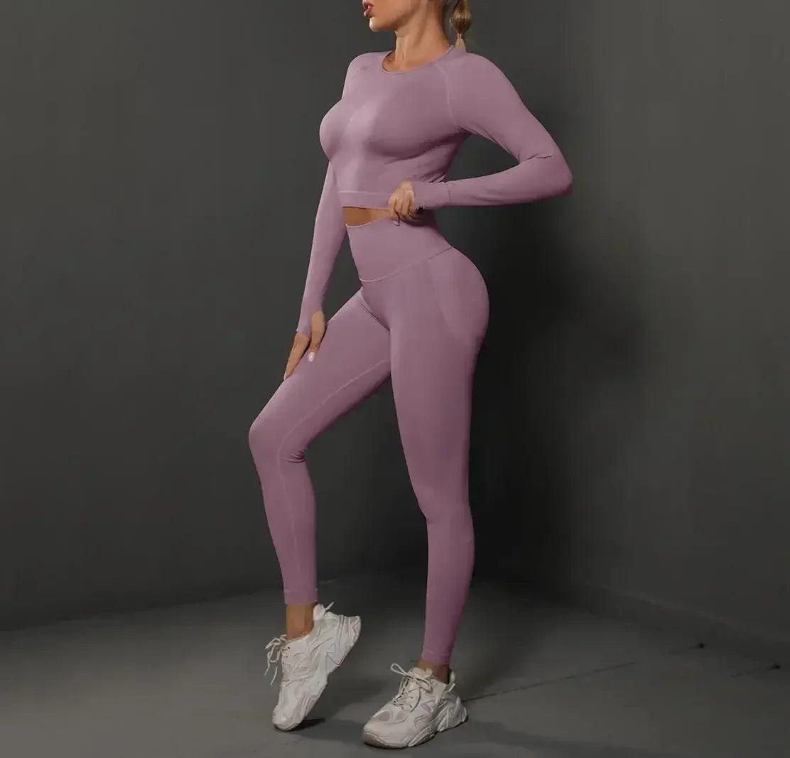 Women'S European and American Seamless Peach Tight Fitting Hip Lifting Yoga Suit Set, Sports Running Fitness Suit Two-Piece Set