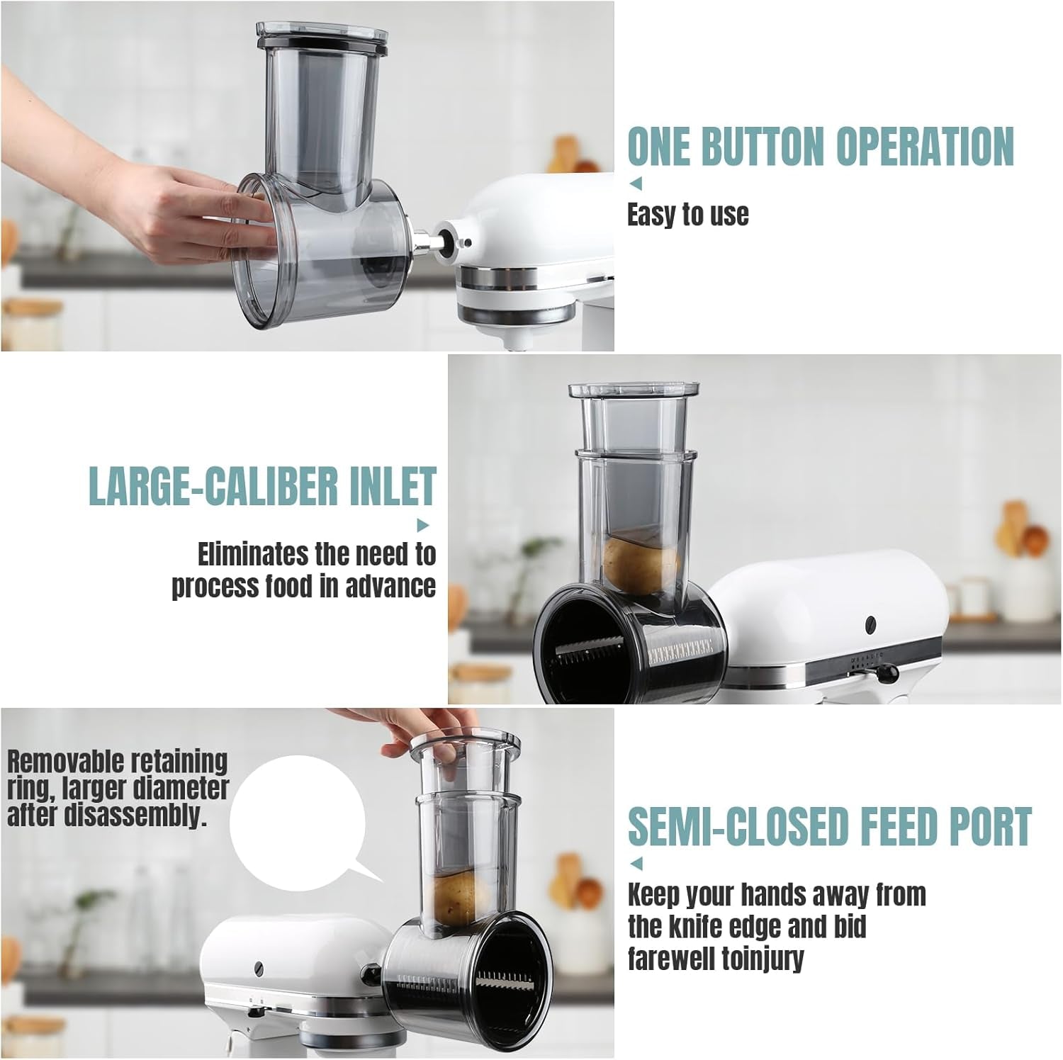 Stainless Steel Slicer Shredder Attachments for Kitchenaid Stand Mixers, Vegetable Shredder with Detachable 5 Blades