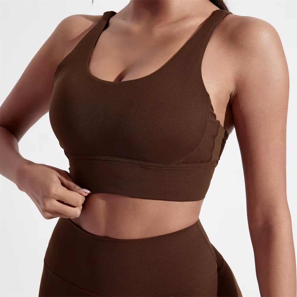Solid Color Women Cross Back Fitness Top