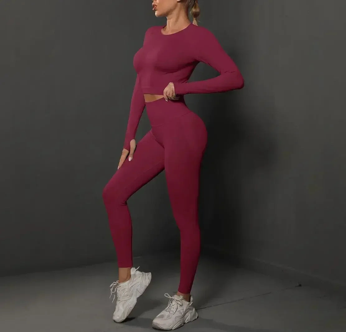 Women'S European and American Seamless Peach Tight Fitting Hip Lifting Yoga Suit Set, Sports Running Fitness Suit Two-Piece Set