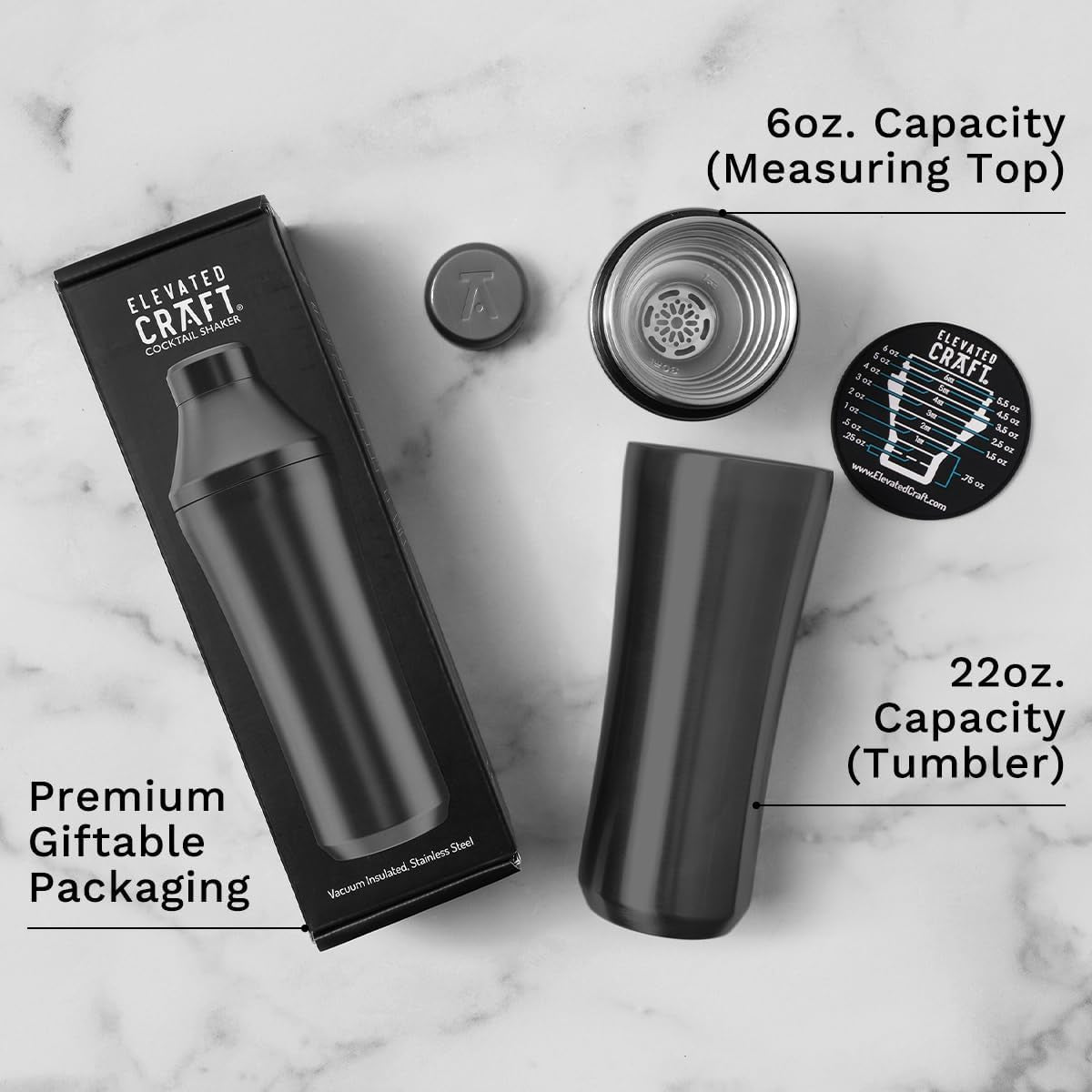 28 oz. Stainless Steel Hybrid Cocktail Shaker - Premium Vacuum Insulated Gunmetal - Innovative Measuring System