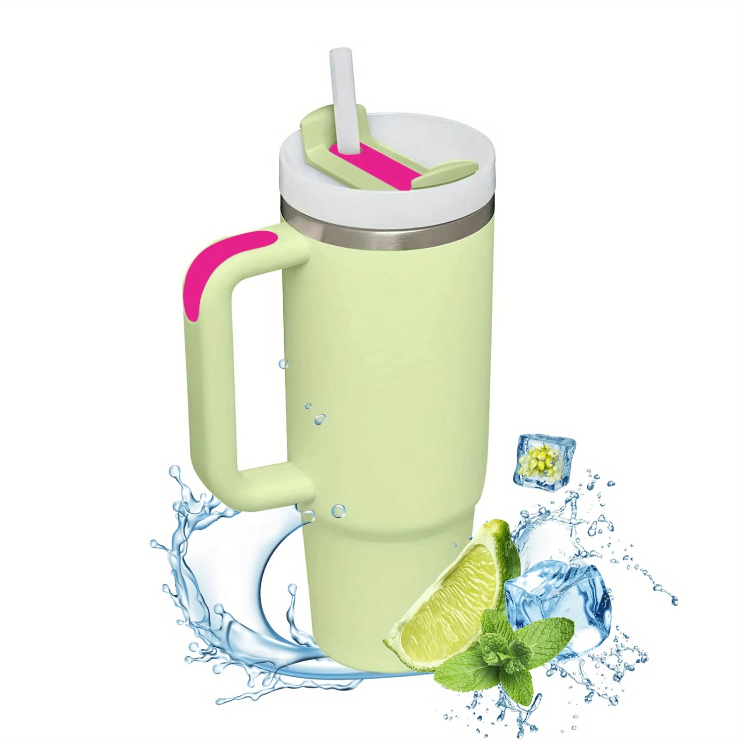 1Pc 1200Ml/40Oz Tumbler with Handle, Reusable Vacuum Insulated Bottle, with Lid and Straws, Leakproof Portable Drinking Cu