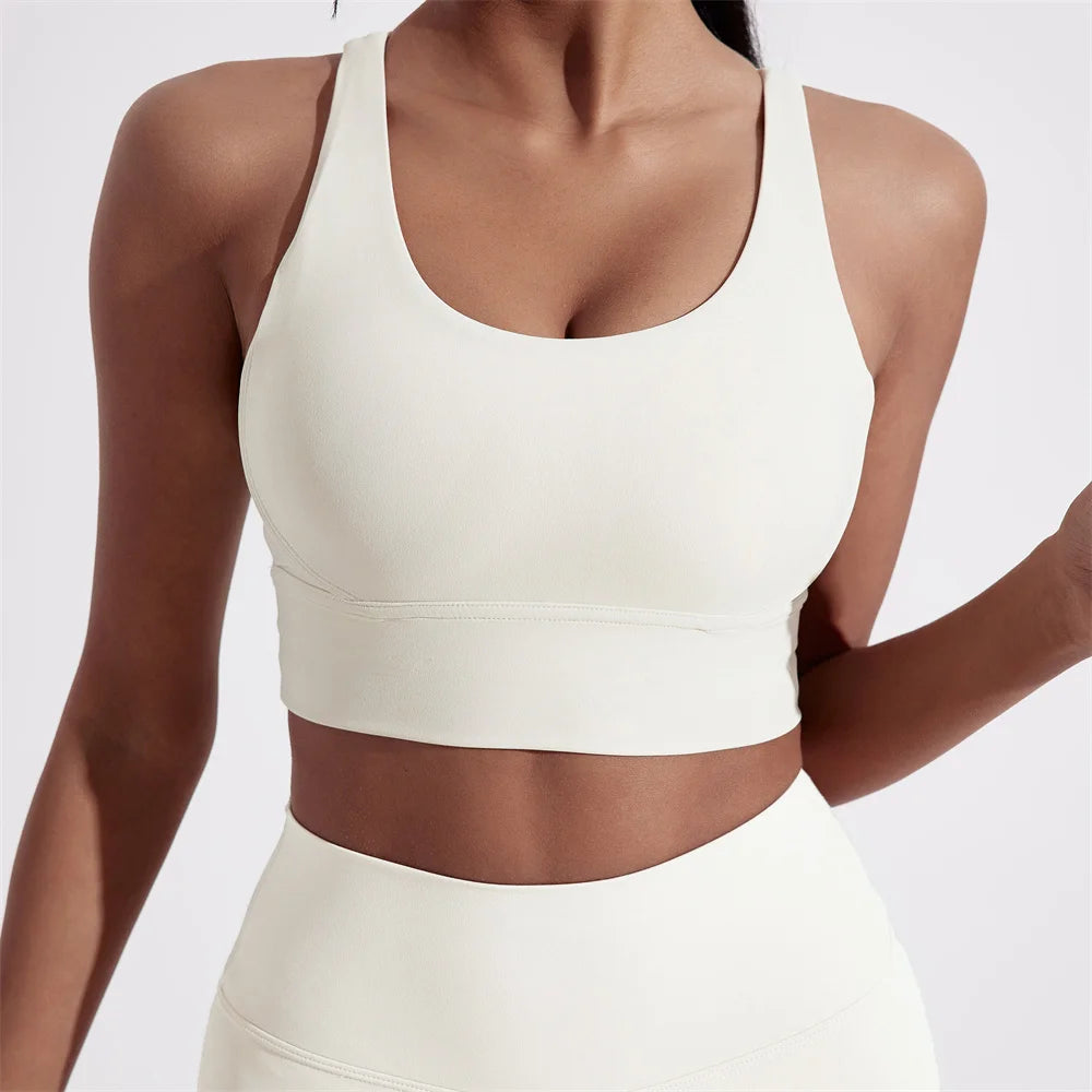 Solid Color Women Cross Back Fitness Top