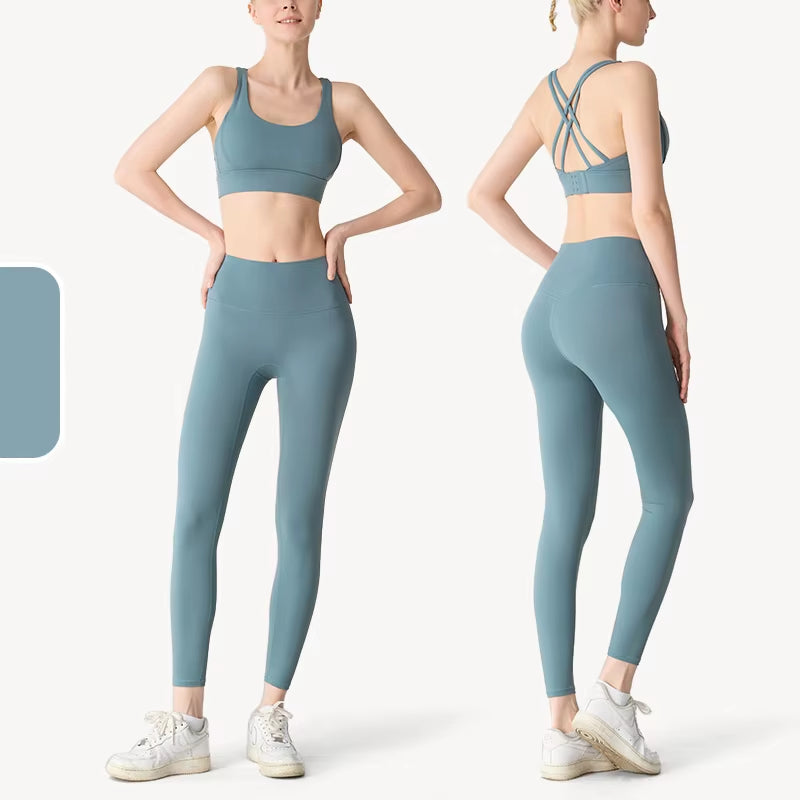 2 Piece Yoga Clothes Women'S Tracksuit Athletic Wear Pilates Fitness Suit Gym Workout Push up Clothes Sports Bra Leggings Suit