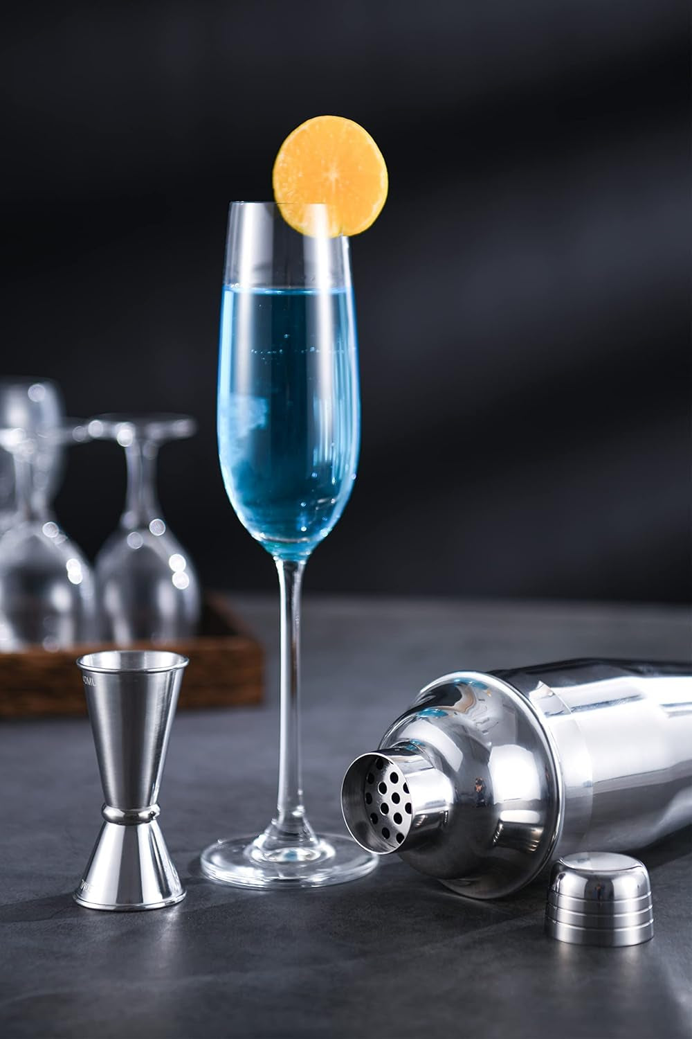 24 oz. Stainless Steel Cocktail Shaker with Double Measuring Jigger