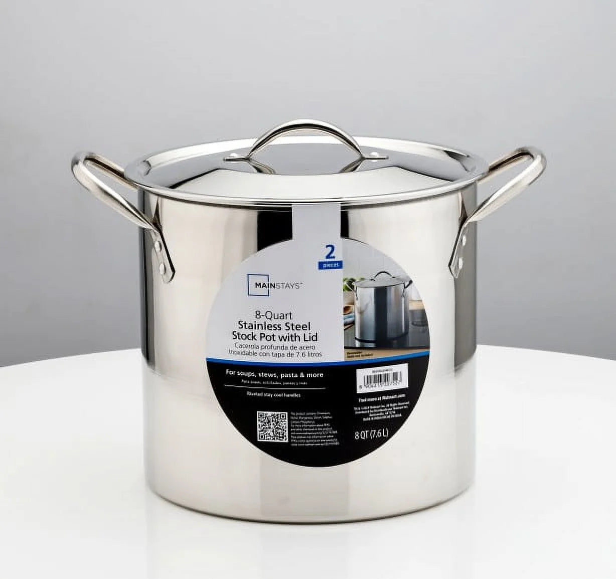 8-Qt Stainless Steel Stock Pot with Metal Lid, Ultra Durable, Stay-Cool Handles, Hand Wash Only