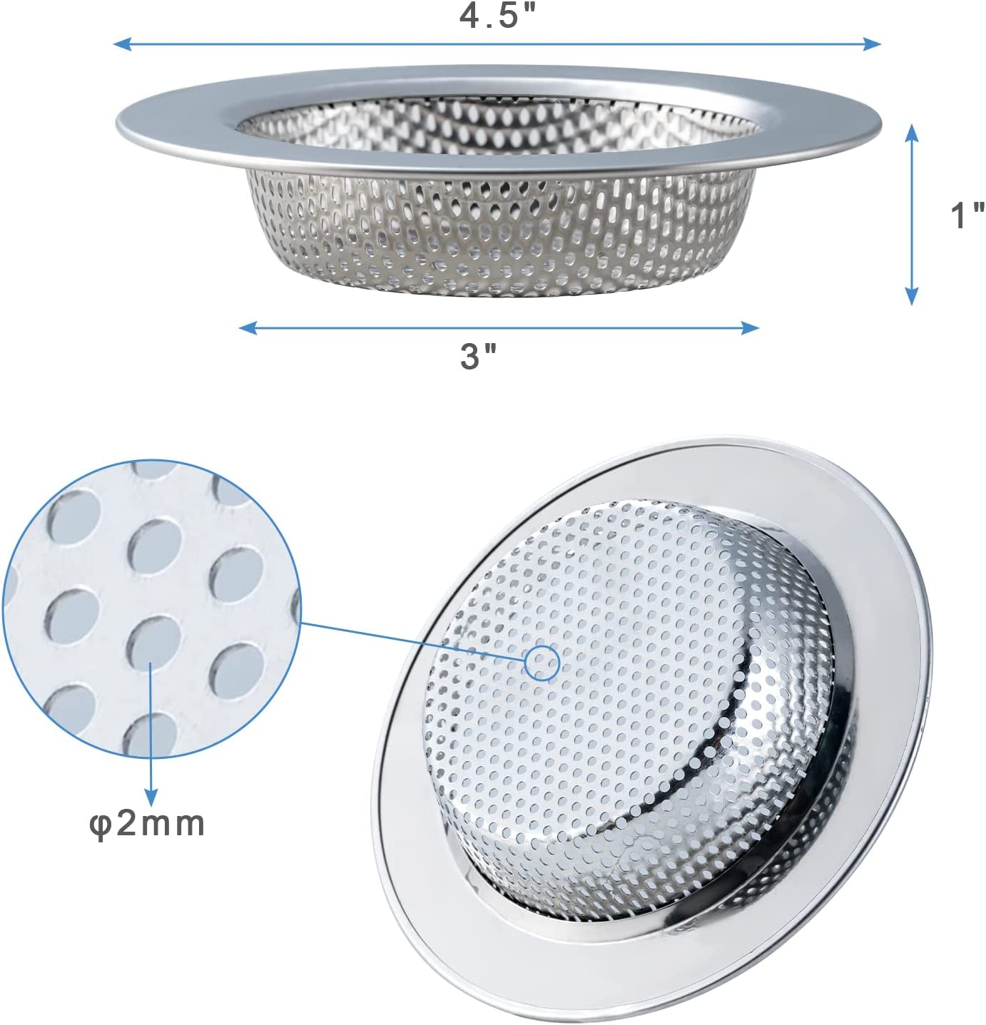 2 Pcs Sink Strainer, Upgraded Double-Layer Safe Design Kitchen Sink Strainer (Outer Diameter 4.5 Inch)
