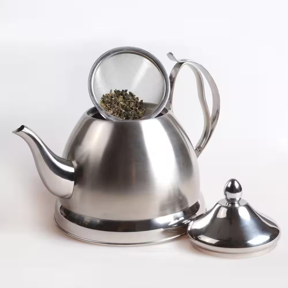 8-Cup Brushed Stainless Steel with Stainless Steel Infuser Basket Tea Kettle
