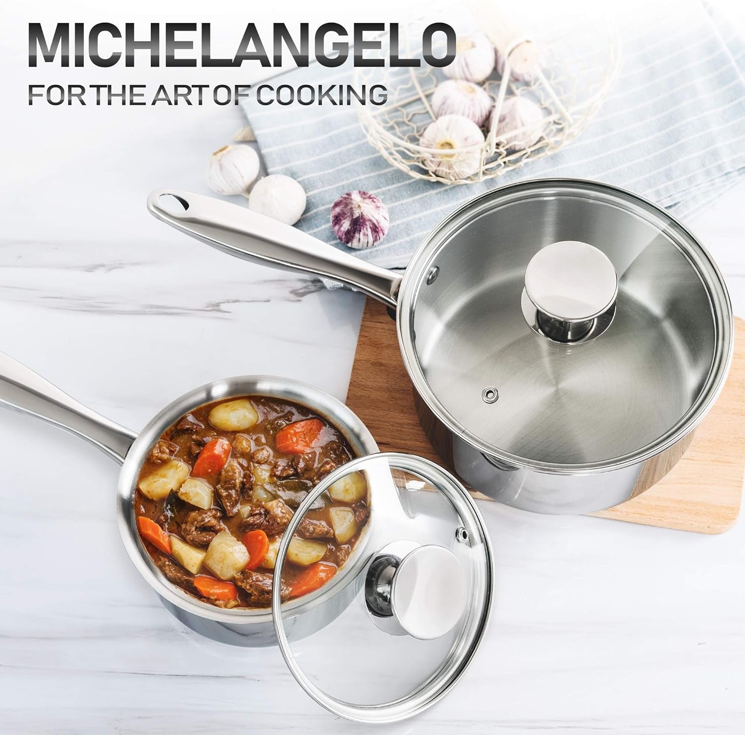 Stainless Steel Saucepan Set 1Qt & 2Qt, Induction Compatible