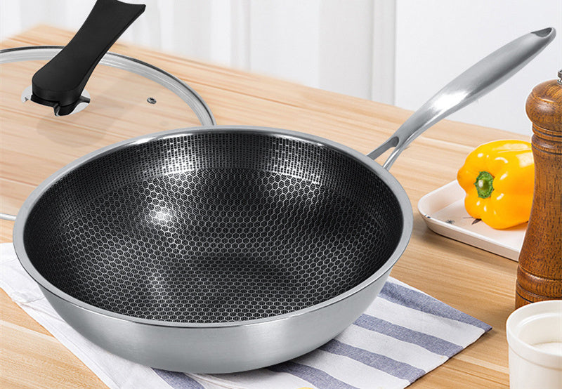 Stainless Steel Wok – Non-Stick Honeycomb Frying Pan