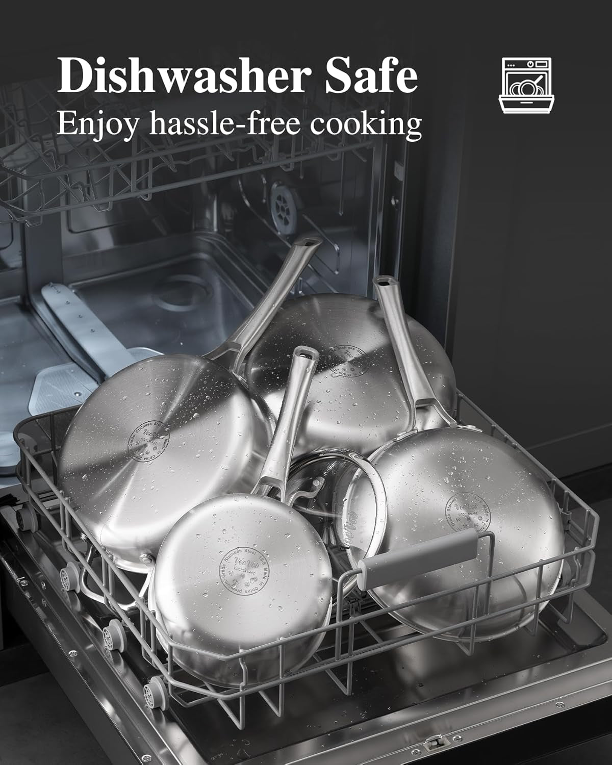12 Inch Tri-Ply Stainless Steel Frying Pan with Lid, Dishwasher and Oven Safe, Works on Induction, Ceramic and Gas Cooktops
