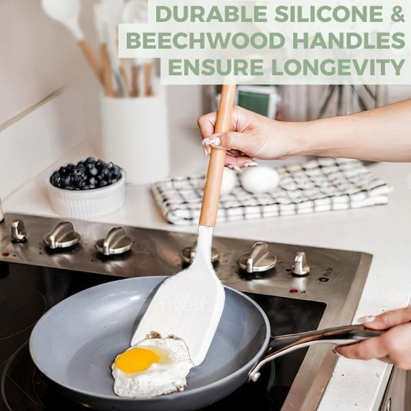 Silicone Cooking Utensils Set White–11Pcs Silicone Spatula Sets for Cooking