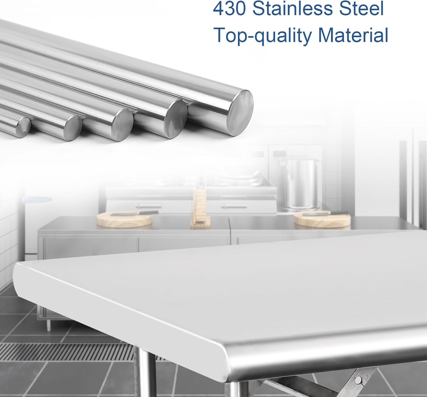 24X48 Inches Folding Stainless Steel Table for Restaurant Kitchen Home and Hotel, NSF Certified