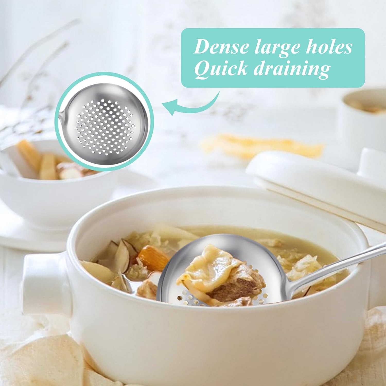 Stainless Steel Slotted Spoon Skimmer, Long Handle Food Strainer