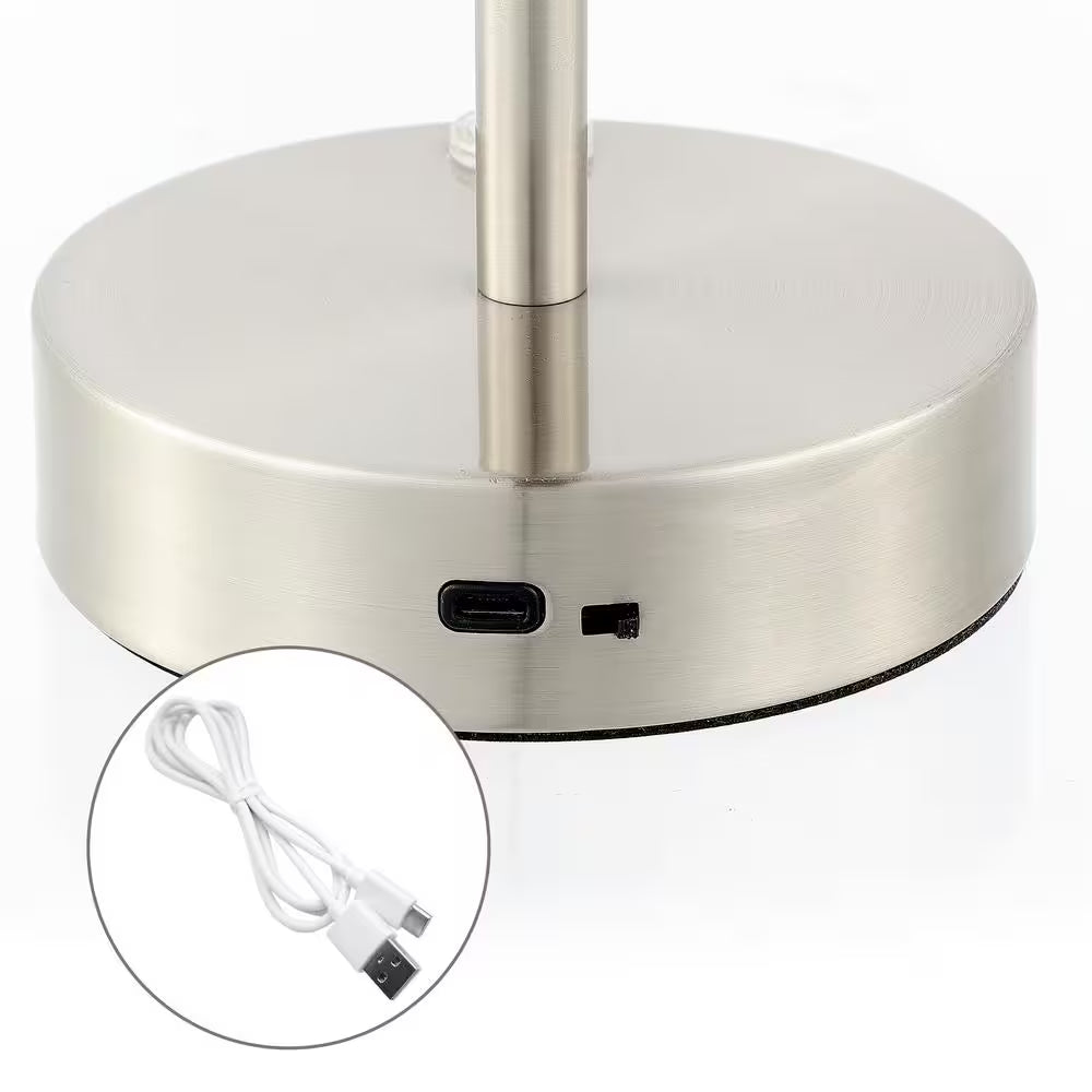 Natalia 12.25 In. Nickel/White Modern Minimalist Iron Rechargeable Integrated LED Table Lamp