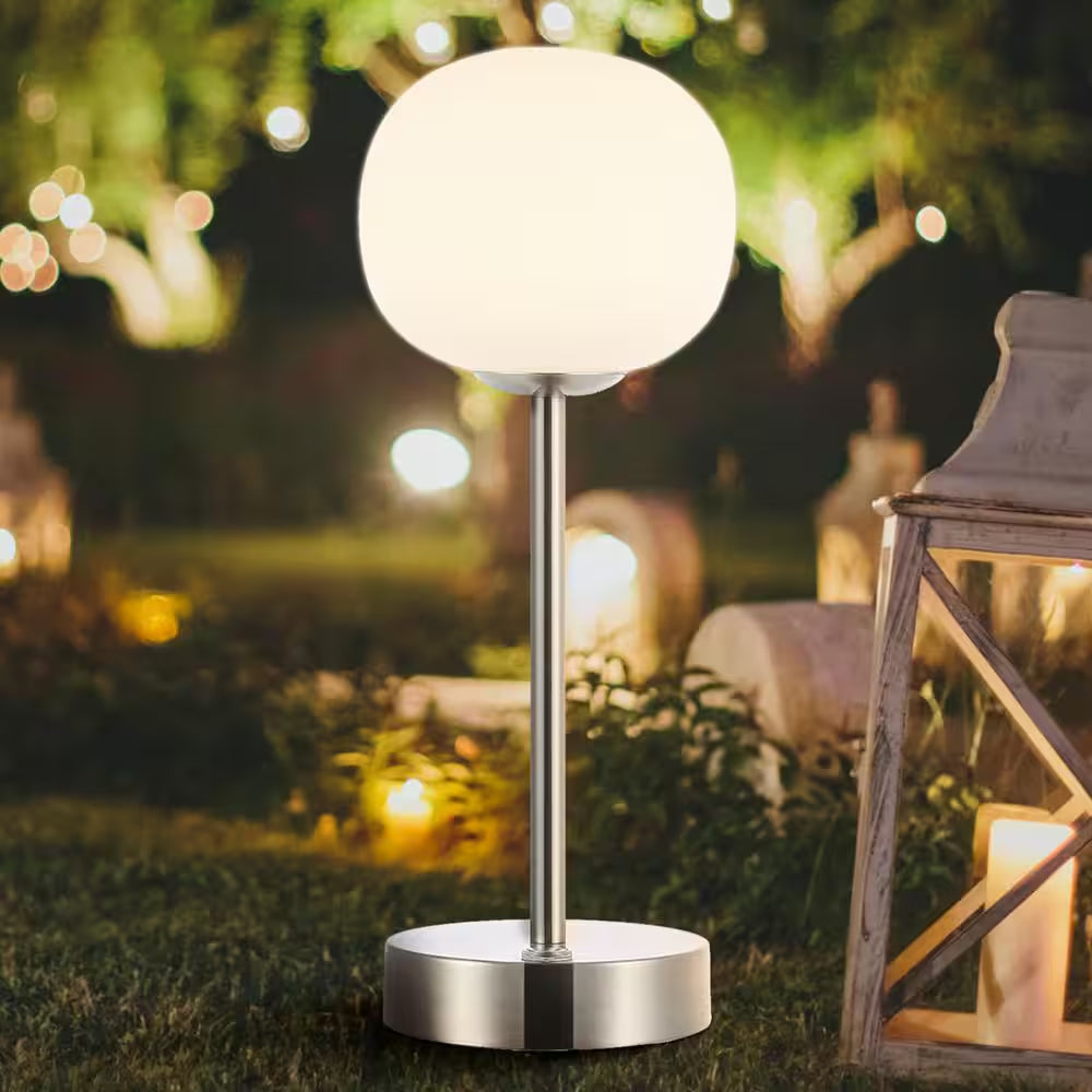 Natalia 12.25 In. Nickel/White Modern Minimalist Iron Rechargeable Integrated LED Table Lamp