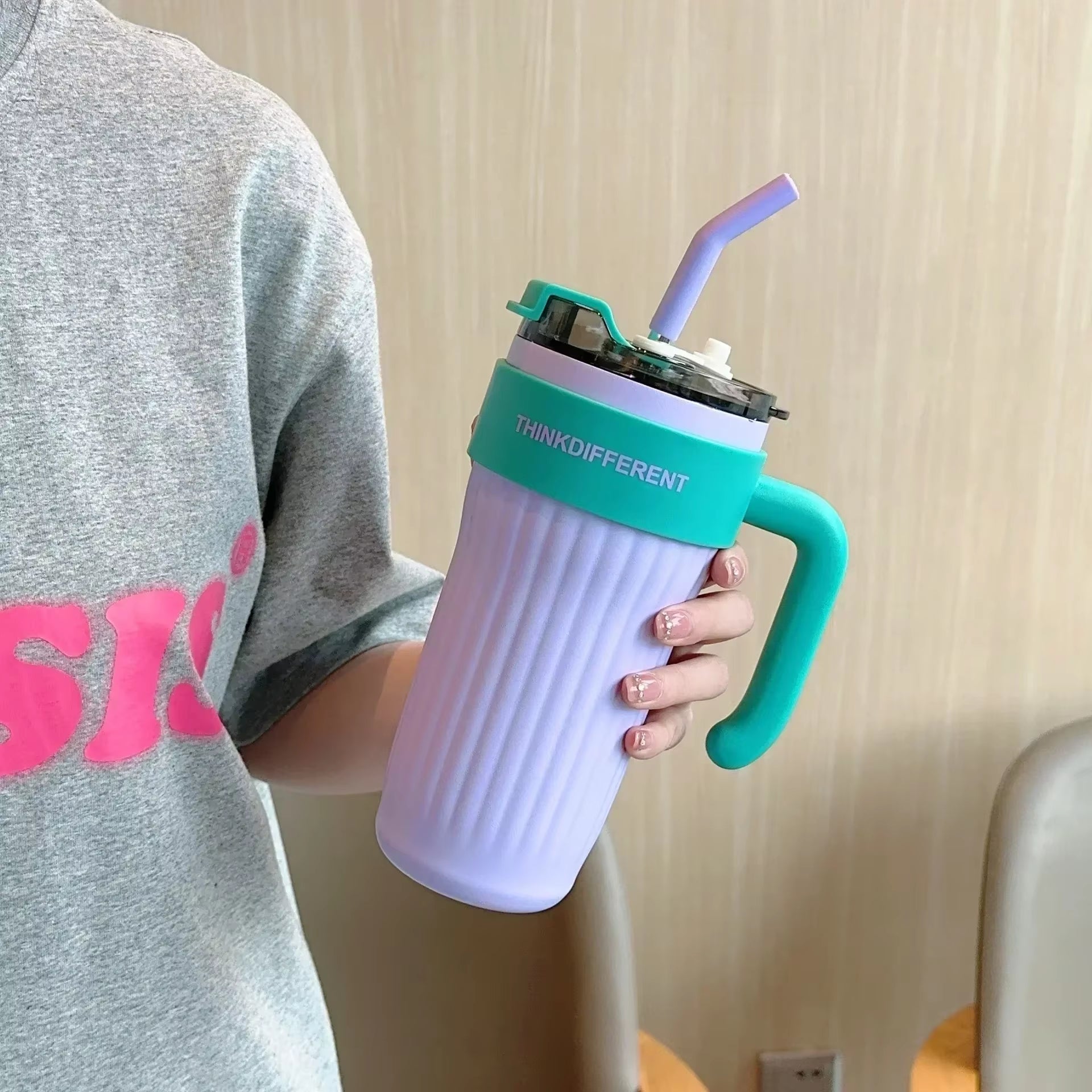 860ML Stainless Steel Car Tumbler with Straw Car