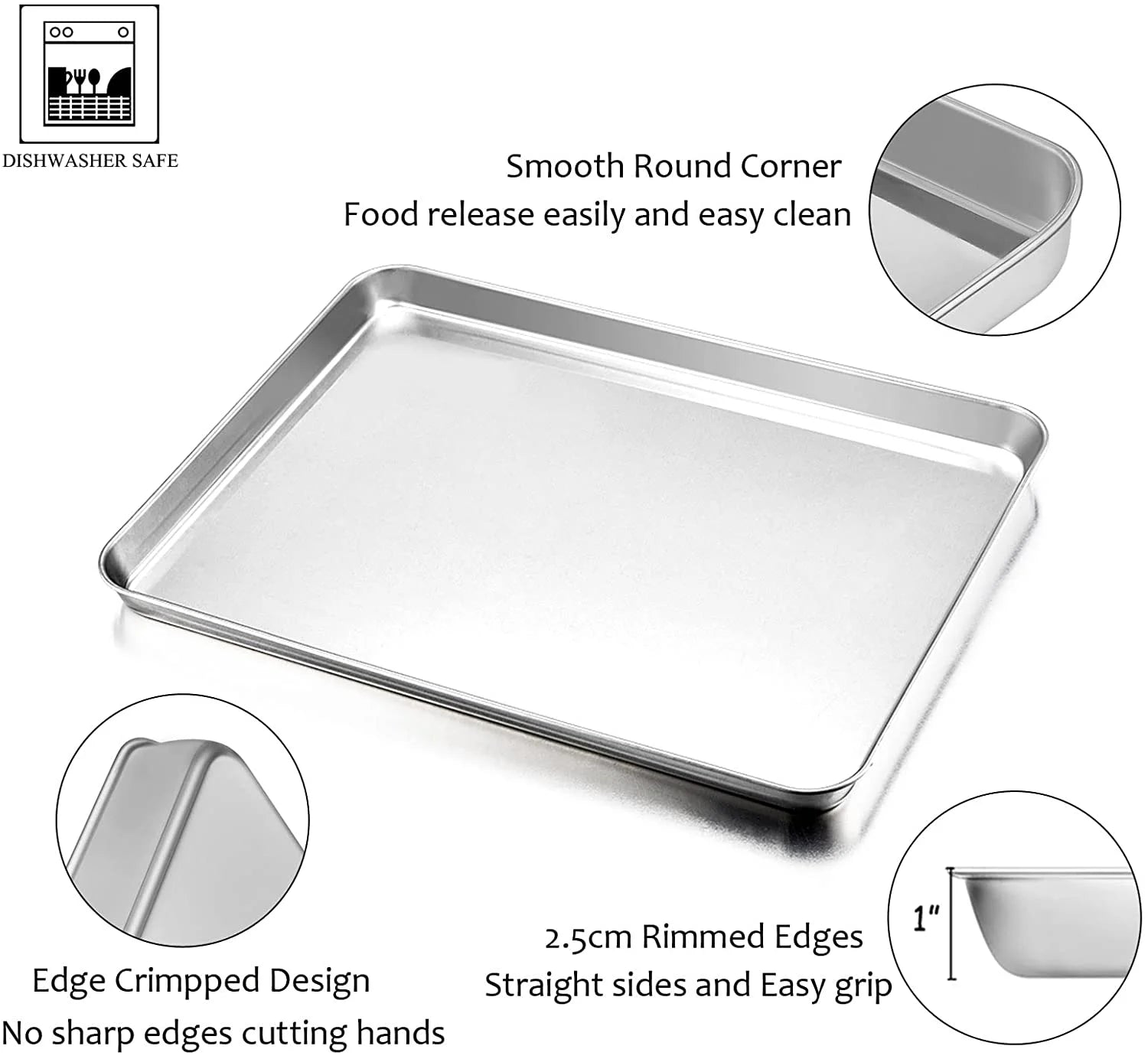 26 X 20 X 2.5 Cm Stainless Steel Baking Sheet Pan, Healthy & Non Toxic, Easy Clean & Dishwasher Safe