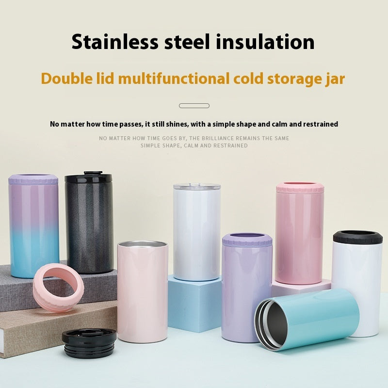 Stainless Steel Insulated Can Cooler with Dual Lid