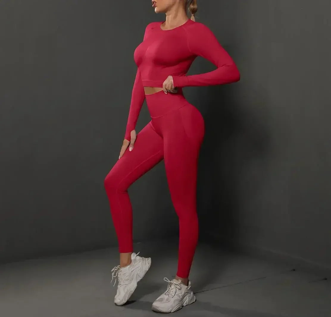 Women'S European and American Seamless Peach Tight Fitting Hip Lifting Yoga Suit Set, Sports Running Fitness Suit Two-Piece Set
