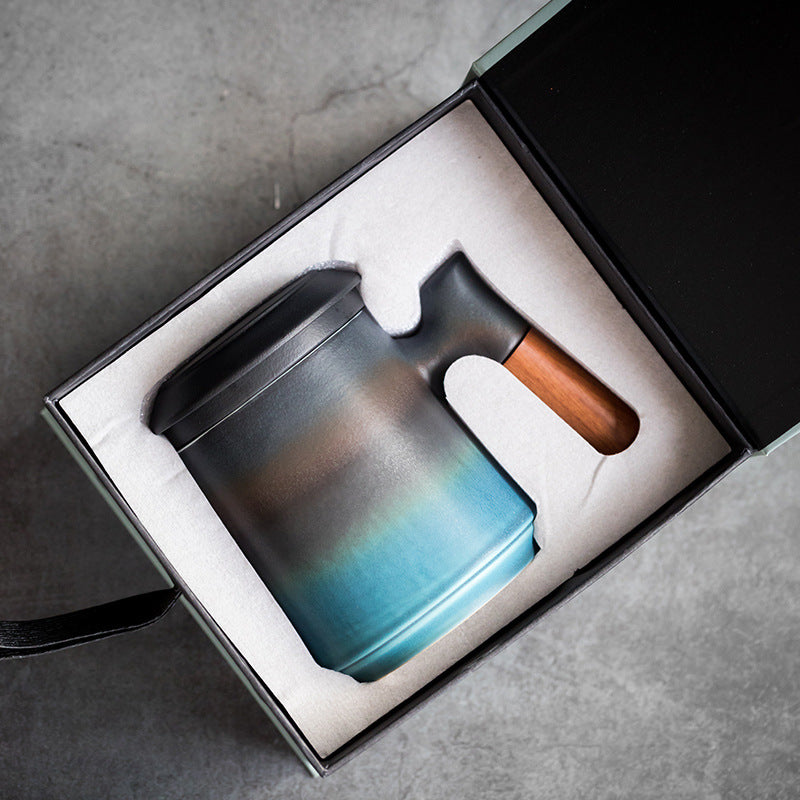 Gradient Ceramic Mug Set with Lid & Infuser