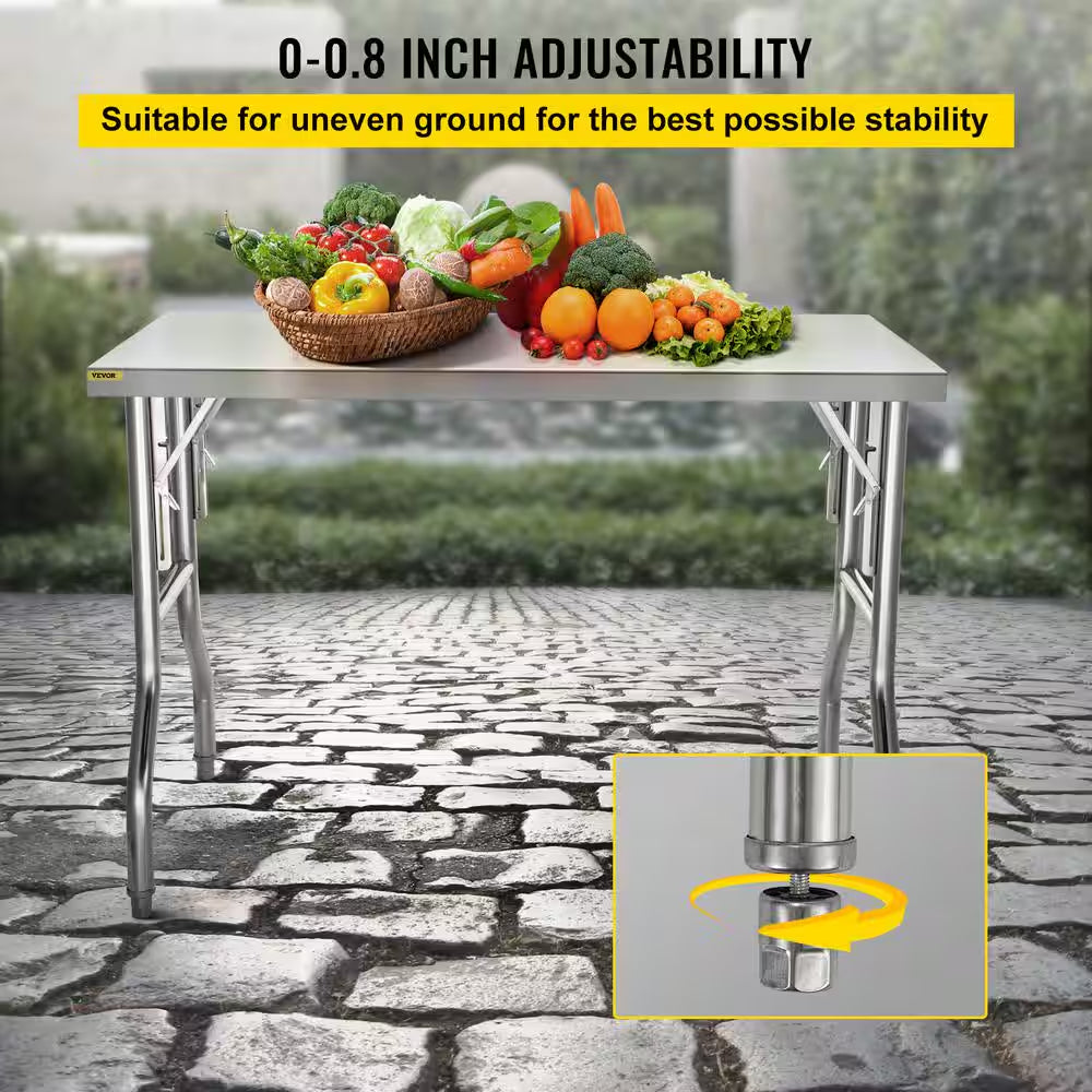 Commercial Prep Table 48 X 24 In. Stainless Steel Restaurant Table with Height Adjustable Kitchen Utility Table