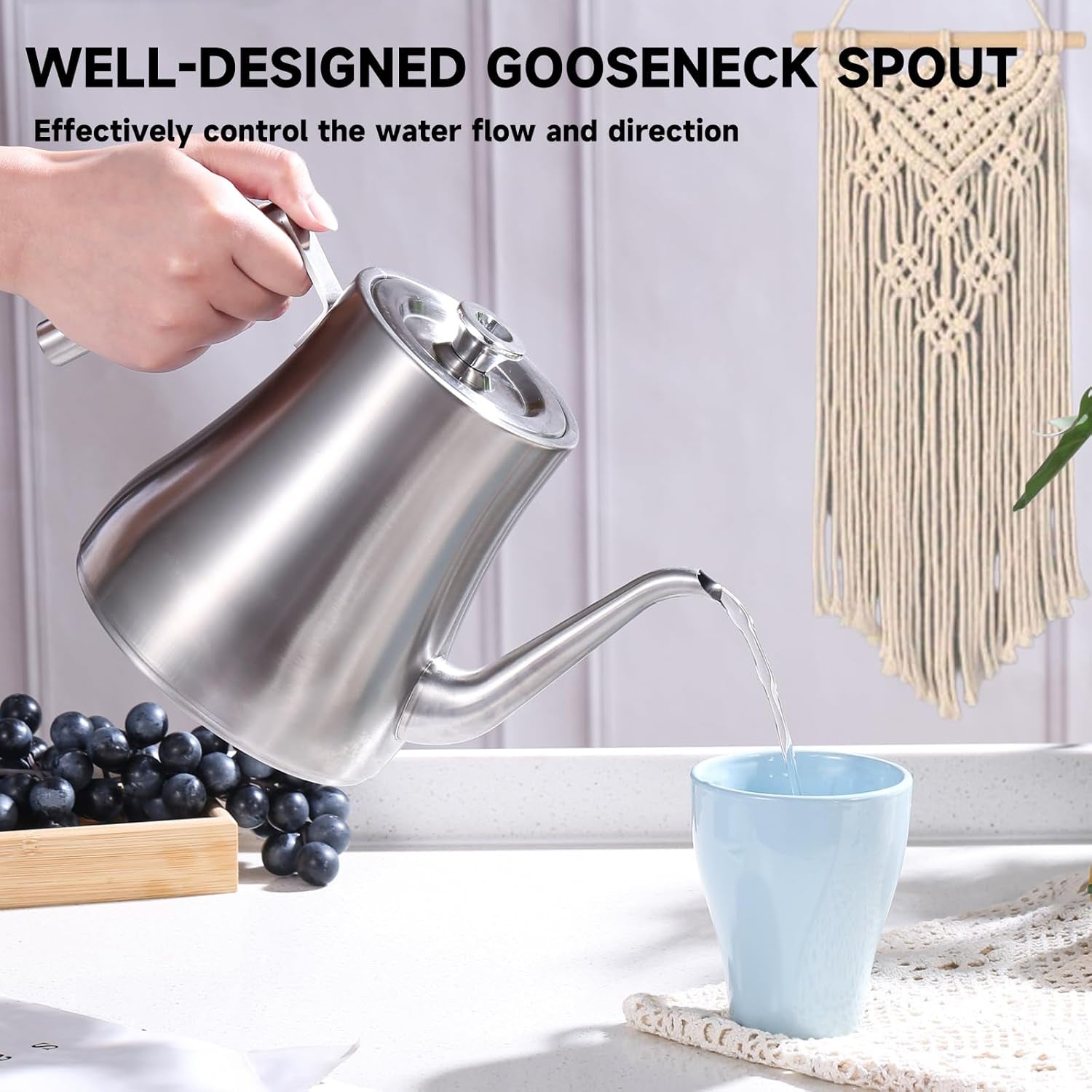 68 oz. Stainless Steel Teapot with Removable Infuser, Stovetop Safe Tea Maker Water Kettle for Loose Leaf & Tea Bags, Silver
