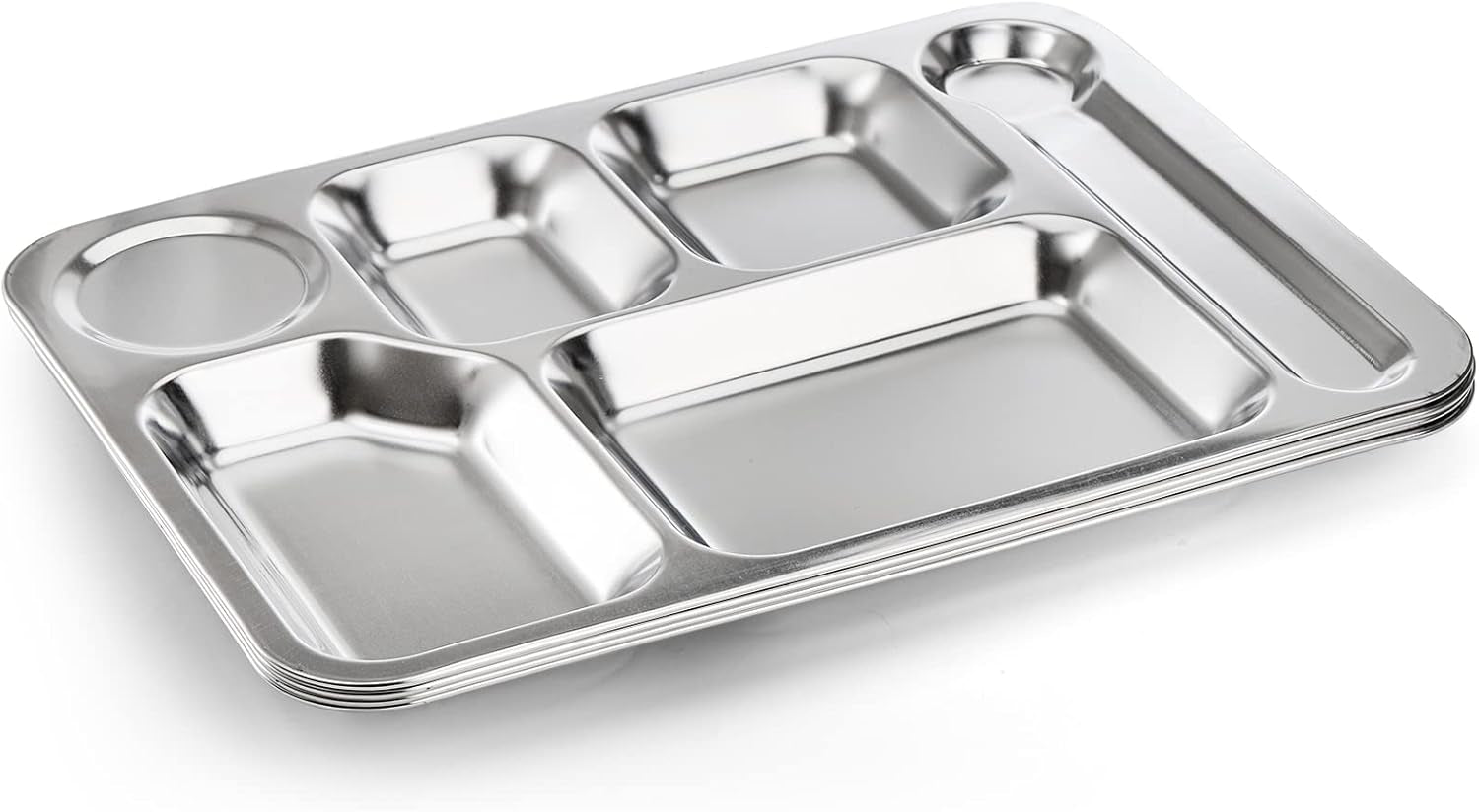 4 Pack Stainless Steel 6 Sections Rectangular Divided Dinner Tray