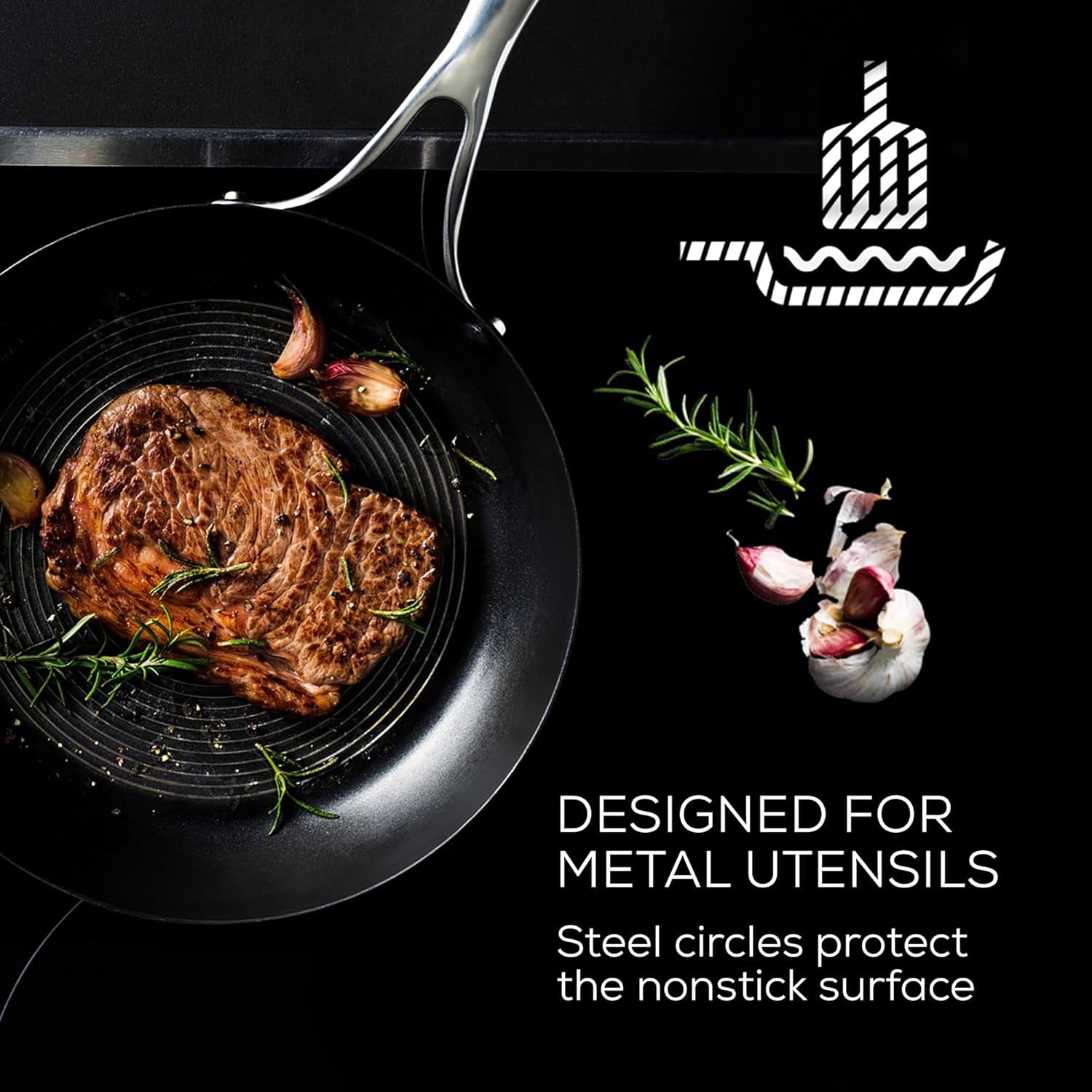12.5 Inch Clad Stainless Steel Frying Pan/Skillet with Hybrid Steelshield and Nonstick Technology