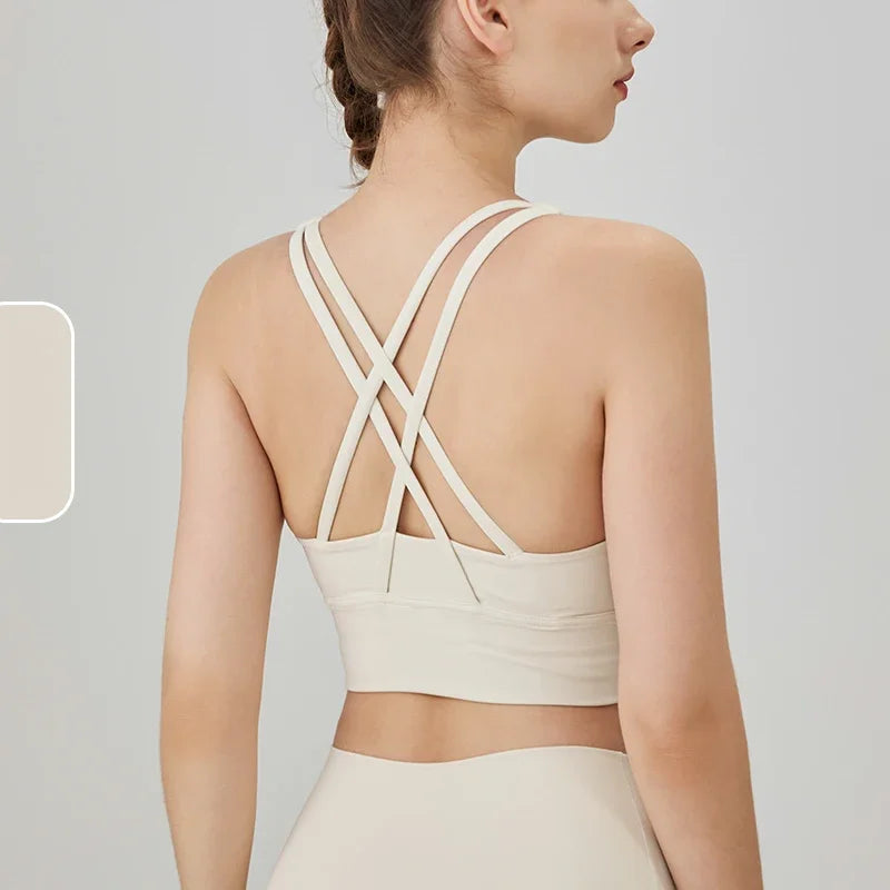 New Women Fitness Top Cross Back Breathable Shockproof