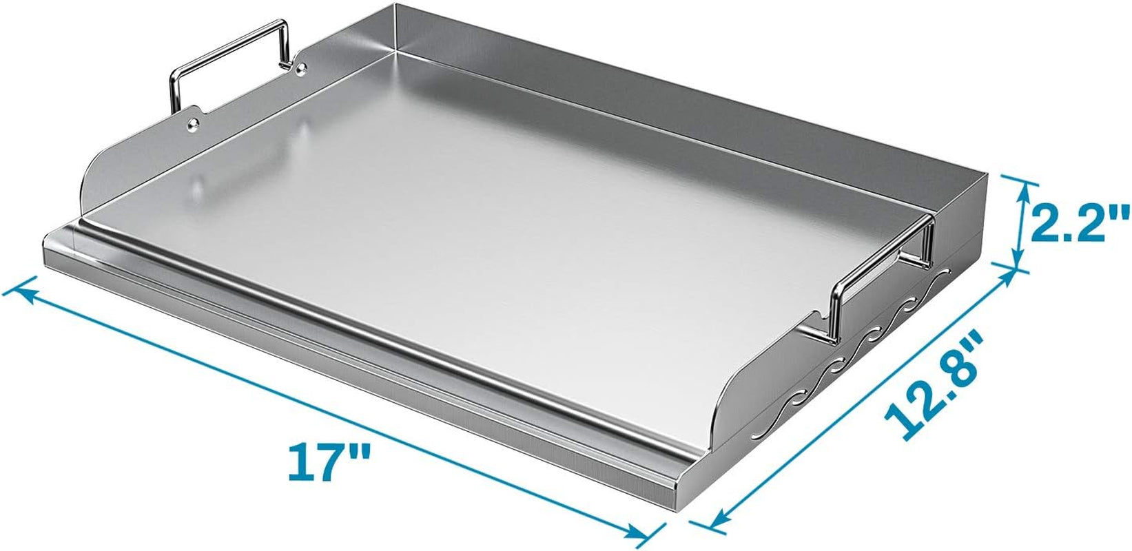 Universal Stainless Steel Griddle Flat Top Plate with Even Heating Bracing for BBQ Charcoal/Gas Grills, 17" X 13"