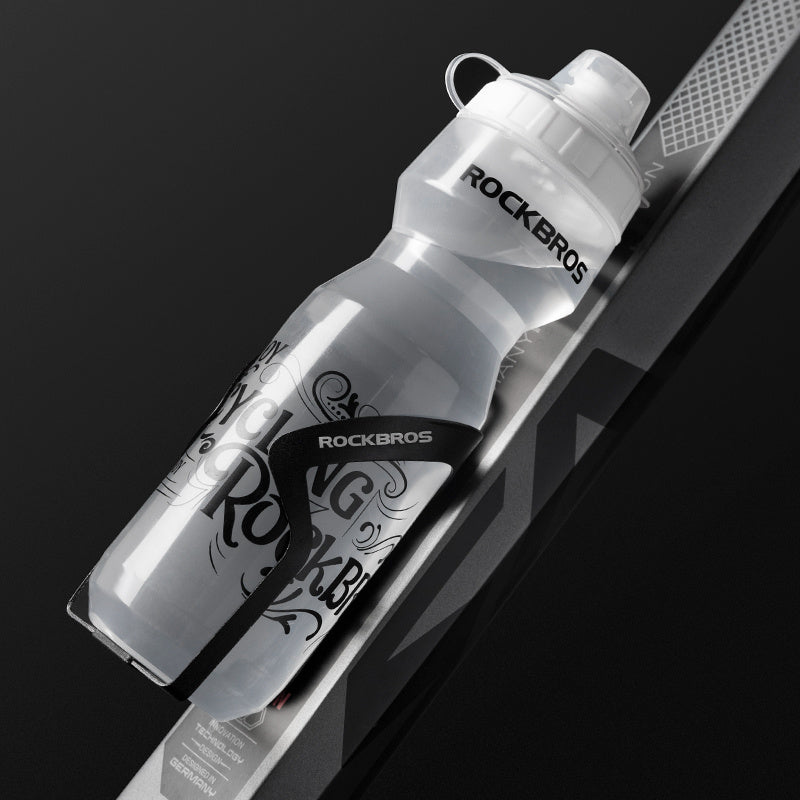 ROCKBROS Cycling Water Bottle - Translucent White with Stylish Graphic