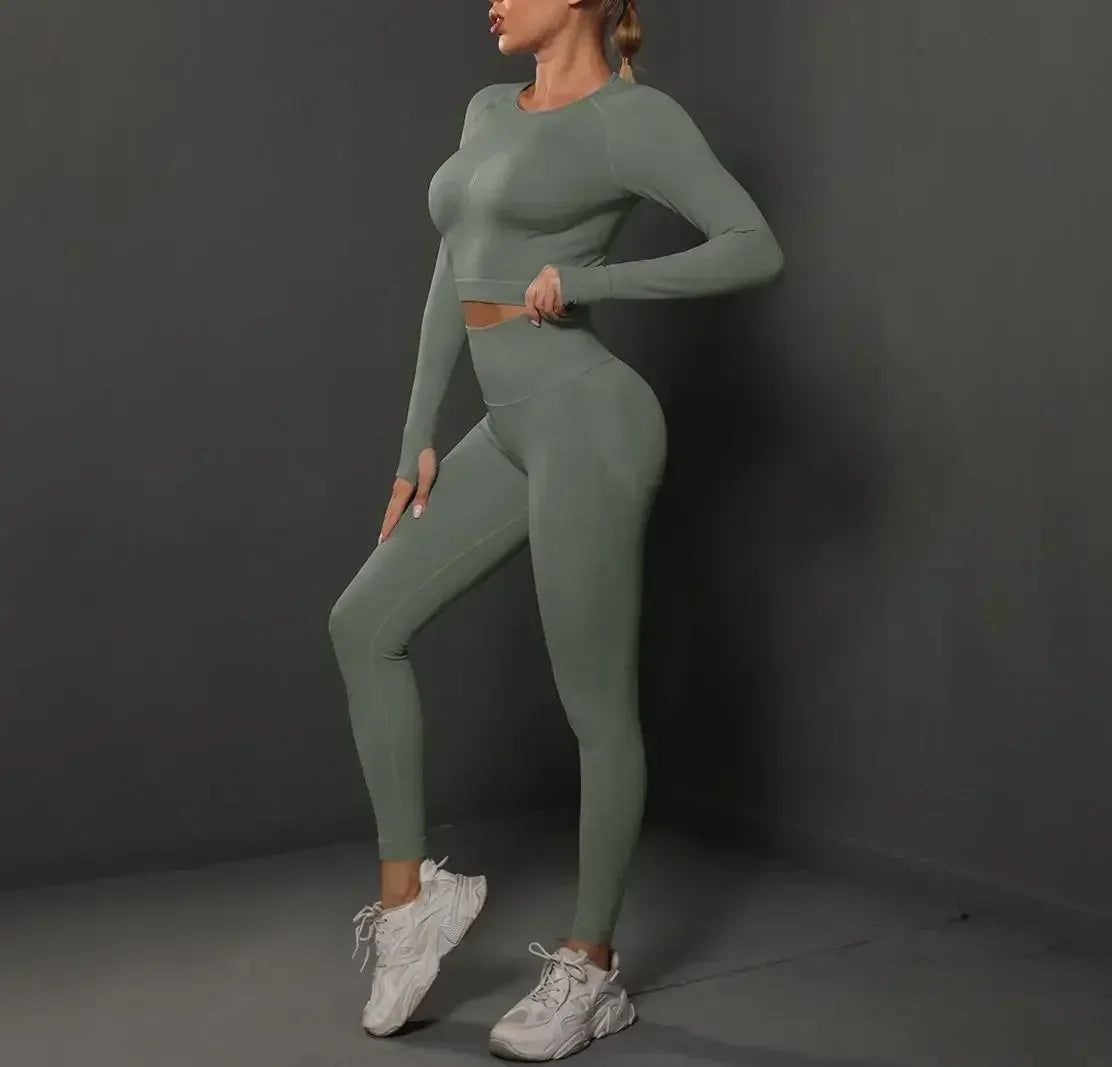 Women'S European and American Seamless Peach Tight Fitting Hip Lifting Yoga Suit Set, Sports Running Fitness Suit Two-Piece Set