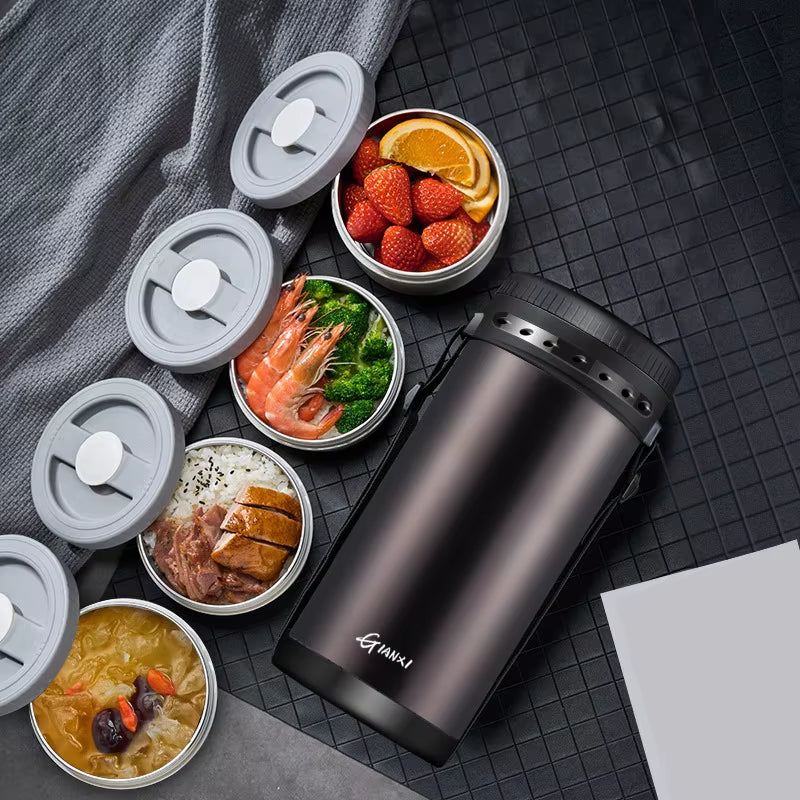 Portable Thermal Lunch Box Stainless Steel Heat Preservation Bento Box Food Container with Lunch Bags