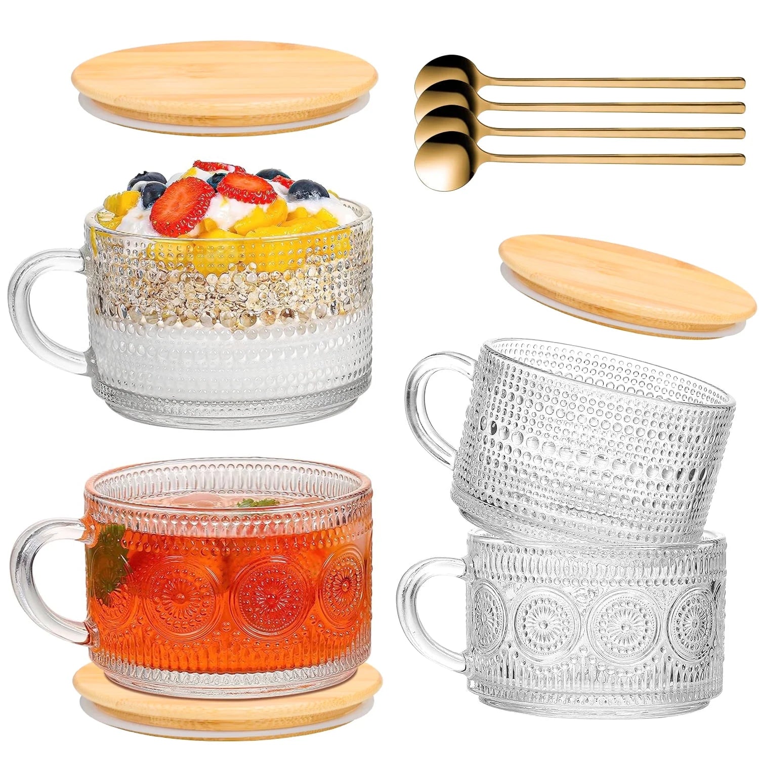 4-Pack 14oz Vintage Glass Coffee Mugs