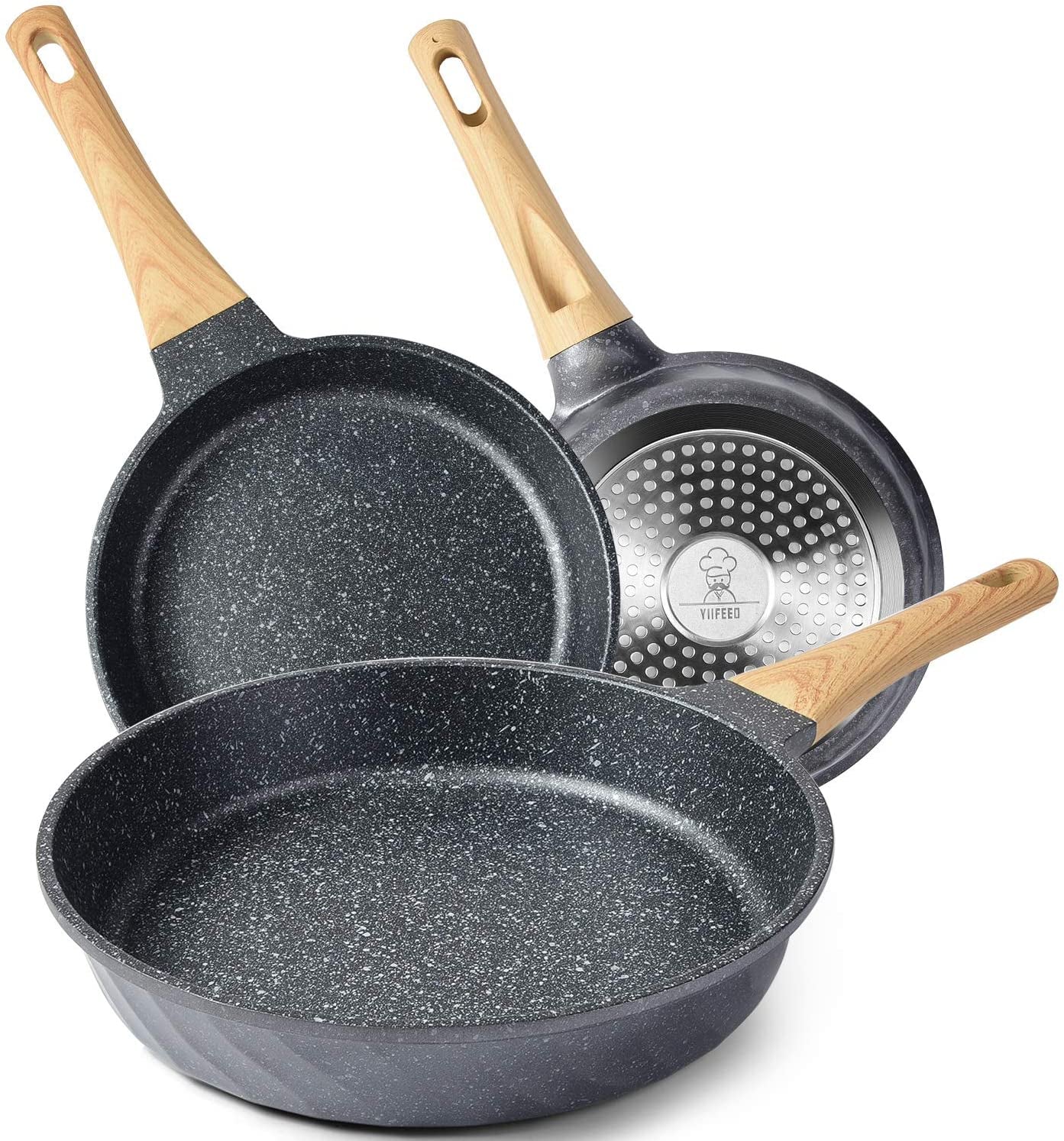 Nonstick Frying Pan Set – Granite Skillet Pans for Induction Cooking, 3-Piece