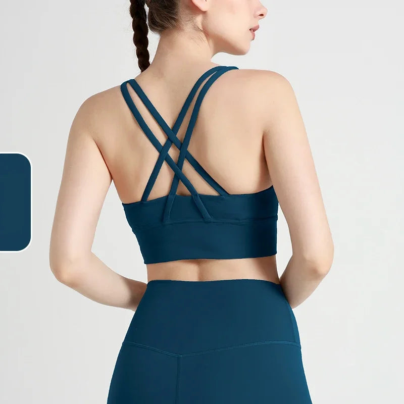 New Women Fitness Top Cross Back Breathable Shockproof